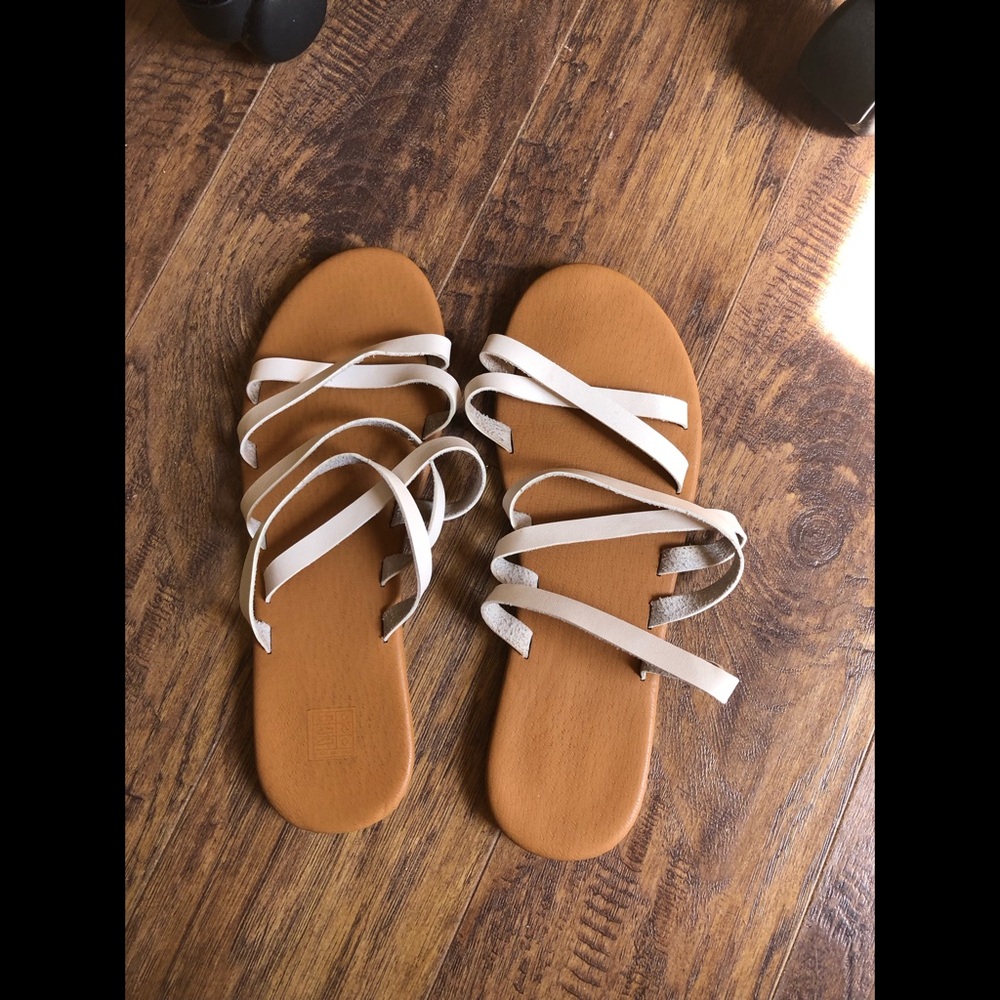 Women's Tan and White Strappy Sandals